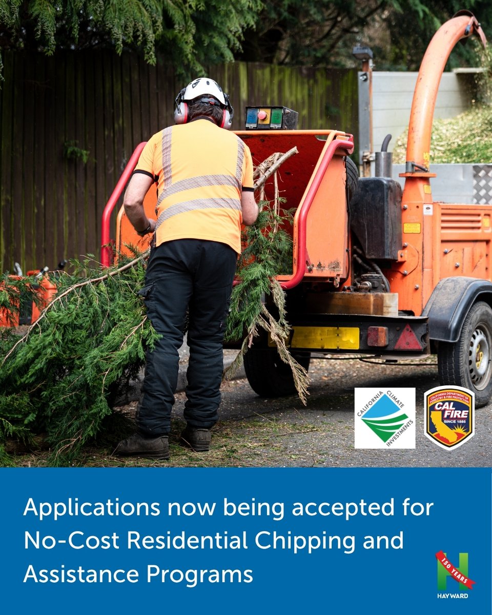 cityofhayward's tweet photo. The City of Hayward Fire Department is accepting applications through Oct. 1 for its annual No-Cost Residential Chipping Program. 

Learn more and apply: https://t.co/yCBaCAMWvX https://t.co/m5nPoPc6Wv