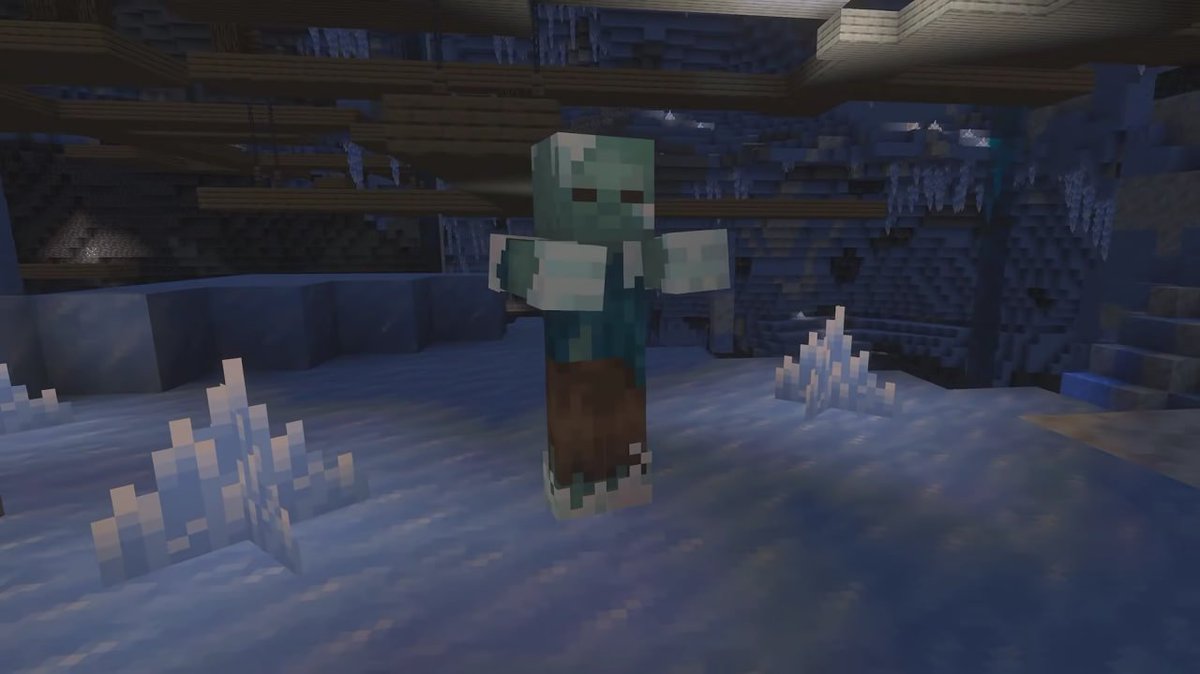 MinecraftWikiUK's tweet photo. «Frozen Zombie» (укр. Заморожений зомбі) — моб із сімейства зомбі, який накладає ефект заморожування при ударі, що повільнює гравця. Інколи з'являється з крижаною кулею в руках, яка може випасти з нього.

6/8 https://t.co/wOKtOGCSio