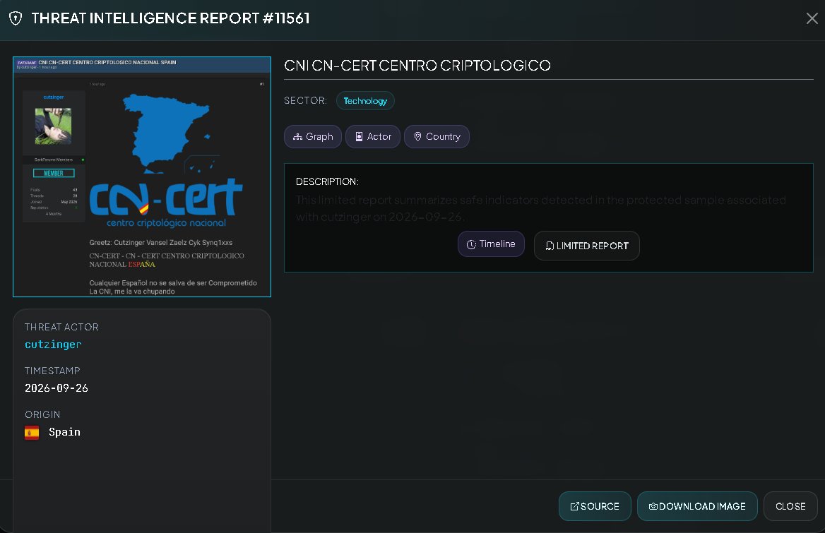 VECERTRadar's tweet photo. ⚠️ CRITICAL PREVENTIVE ALERT 🇪🇸 🛡️: ALLEGED COMPROMISE AND THREATS AGAINST SPAIN'S NATIONAL CRYPTOLOGIC CENTER (CN-CERT / CNI)

[STATUS: UNCONFIRMED; VISIBLE EVIDENCE BUT NOT OFFICIALLY VERIFIED / THREAT ACTOR: CUTZINGER / DATE: SEPTEMBER 26, 2026]

Centralized cyber-intelligence monitoring has detected a high-severity post on underground forums (DarkForums) by the user "cutzinger." The report announces alleged hostile actions and compromise attempts targeting Spain's National Cryptologic Center (CN-CERT) and the National Intelligence Center (CNI).

It is strictly noted that the veracity of this compromise and the actual scope of the intrusion have not been officially confirmed by Spanish authorities. The definitive status of the infrastructure remains unconfirmed.

Threat Actor: cutzinger.

Victim / Affected Entity: National Cryptologic Center of Spain (CN-CERT).

Sector: 🛡️ Government, National Cybersecurity, and State Intelligence.

Country: Spain 🇪🇸.

Mentions and Collaborators (Greetz): Cutzinger, Vansel, Zaelz, Cyk, Synq1xxs.

🔍 TECHNICAL BREAKDOWN OF VISUAL EVIDENCE

Based on screenshots from the underground forum post and the relevant institutional portals:

Post Content: The thread defiantly displays CN-CERT institutional logos altered with Spanish national symbols, accompanied by messages threatening the safety of Spanish citizens and the intelligence agency (CNI). Verification of Institutional Channels: Evidence includes screenshots from the official platform of the National Cryptologic Center (ccn-cert. cni. es), suggesting a reconnaissance and target selection approach by the threat actor group.

🛡️ TECHNICAL PREVENTIVE AND CONTAINMENT RECOMMENDATIONS (SOC / CSIRT)

Perimeter Audit and Hardening: Security and incident response teams at the affected Spanish institutions must review access logs on web servers and network gateways to rule out unauthorized access.

Active Monitoring of Underground Forums: Continuously monitor discussion threads associated with the actor "cutzinger" and their collaborators to identify the potential release of exfiltrated files or data.

🖥️ CENTRALIZED THREAT MONITORING SYSTEM

Intelligence System: https://t.co/wk9bZJ2Nli

Quickly check your security at: https://t.co/QZhWp0kFrO

Quotes and services: https://t.co/sx3BM5zbnK

#Cybersecurity #ThreatIntel #CNCERT #CNI #Spain #DarkForums #InfoSec #CyberAlert #VECERT #SOC #CSIRT #Unconfirmed #SecurityAlert