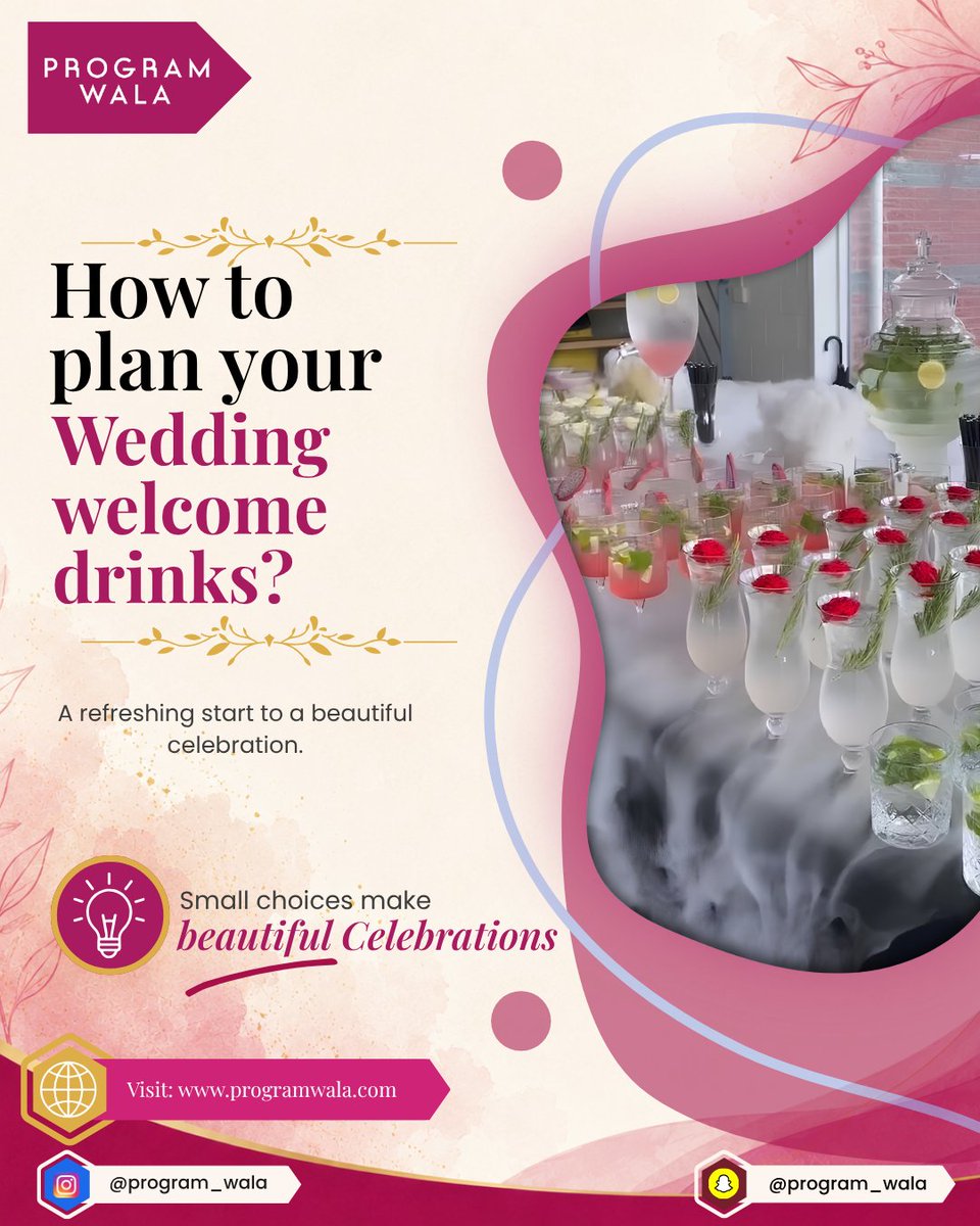 program_wala's tweet photo. The celebration starts the moment your guests arrive. ✨

📩 DM us or call: 8400128910
🌐 Visit: https://t.co/I9nyIrpJ2I
#ProgramWala #WeddingDrinks #WeddingPlanning #WeddingIdeas #IndianWedding https://t.co/DOQqxuK10U