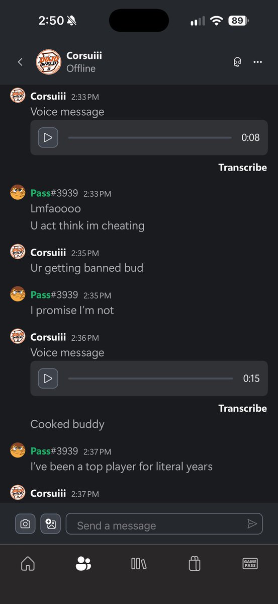 PassMLB's tweet photo. Just played @Broddddd3 in MLB and beat him bad. Sucks to see such a sore loser in his position. I’ve been in this community for literal years and have never once been accused of cheating. He started sending voice messages to prove it was him and flex his earnings 😂😂 https://t.co/ByuwkDUVNq