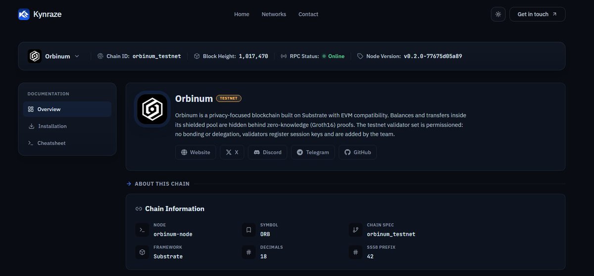 Kynraze's tweet photo. Setting up an @orbinumnetwork testnet node?

We wrote a guide for both validator and RPC nodes, with session key instructions and a built-in SS58 address check. https://t.co/wWdf1MZPtW