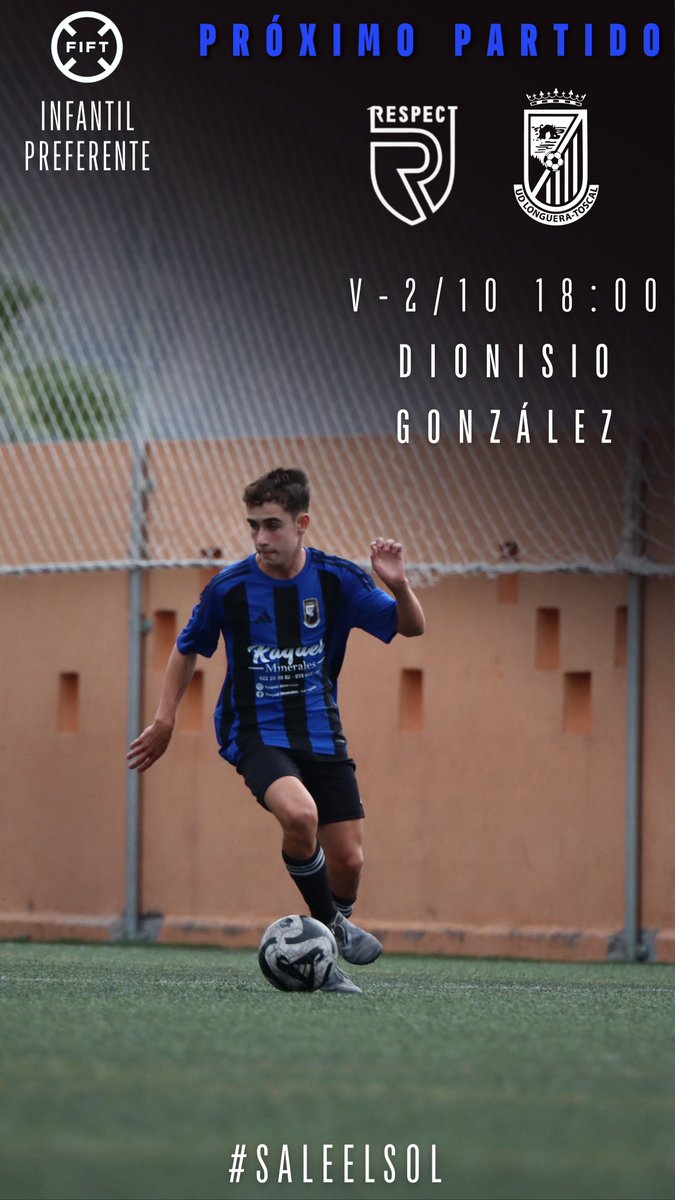 UDLONGUERA's tweet photo. 🔵⚫️ INFANTIL B ⚫️🔵
⚽️ PRÓXIMO PARTIDO
📅 Viernes 2 de octubre
🕖 18:00
🏟 Dionisio González
CD Respect 🆚️ UD Longuera-Toscal B
#SaleElSol #udlt https://t.co/PjKh4tfo1T