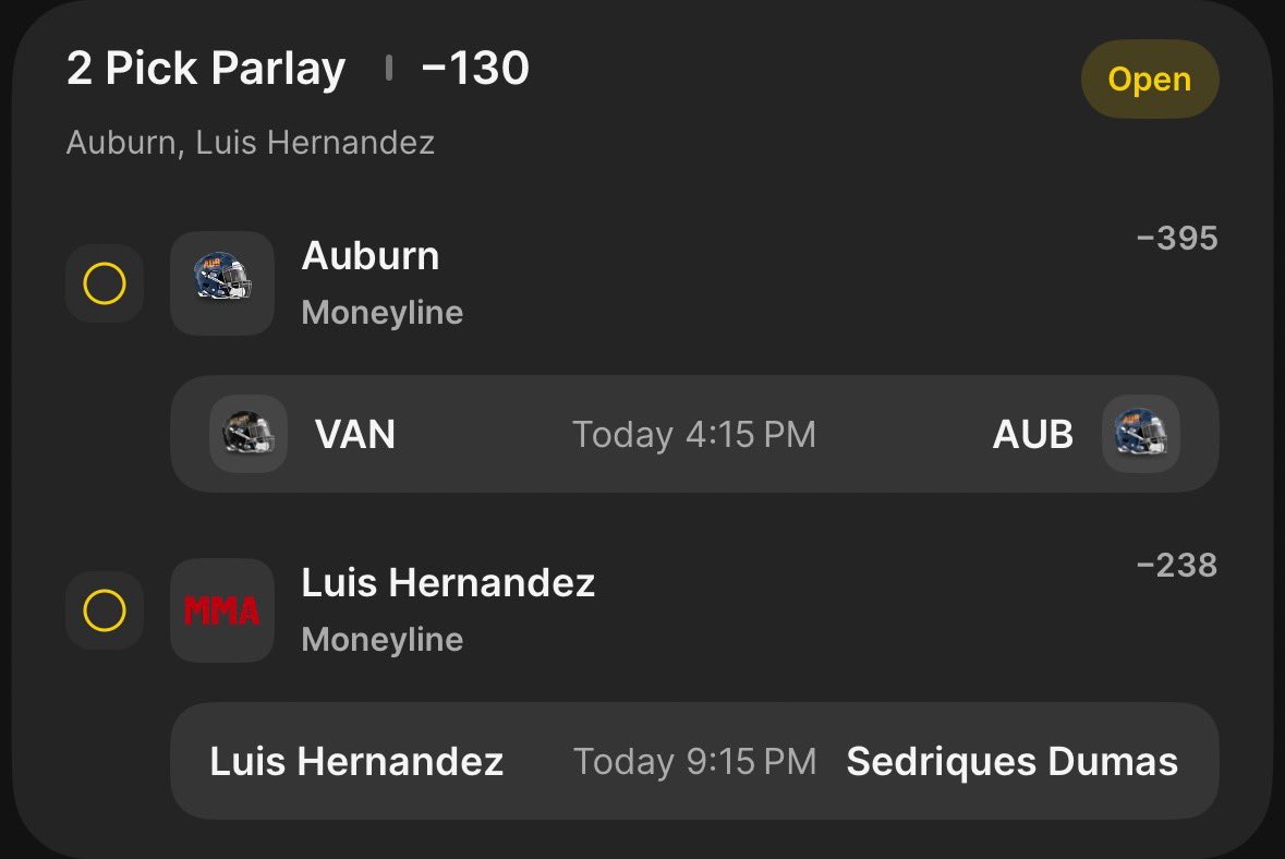 bookiekillabets's tweet photo. 🔥 PLAY OF THE DAY 🔥

2-LEG PARLAY 🎯
🏈 Auburn ML
🥊 Luis Hernandez ML
PARLAY: -130 2U

We’re hunting another cash 🔪🩸
No emotions. Just business

Show some love if yall tailing ❤️ 

#SportsBetting #Parlay #NCAAF #UFC #Gambling𝕏 https://t.co/oOtID8cNdW