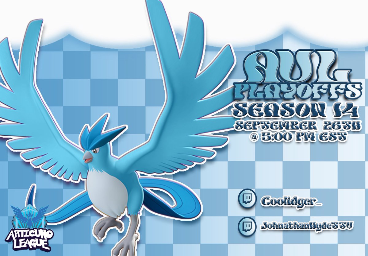 ArticunoLeague's tweet photo. Season 14 Playoffs are TODAY at 5:00 PM EST broadcasted by @CoolidgerGaming, @JohnathanHyde_ and Faithandlove ❄️💥

#PokemonUNITE https://t.co/GKbpNBjKLe