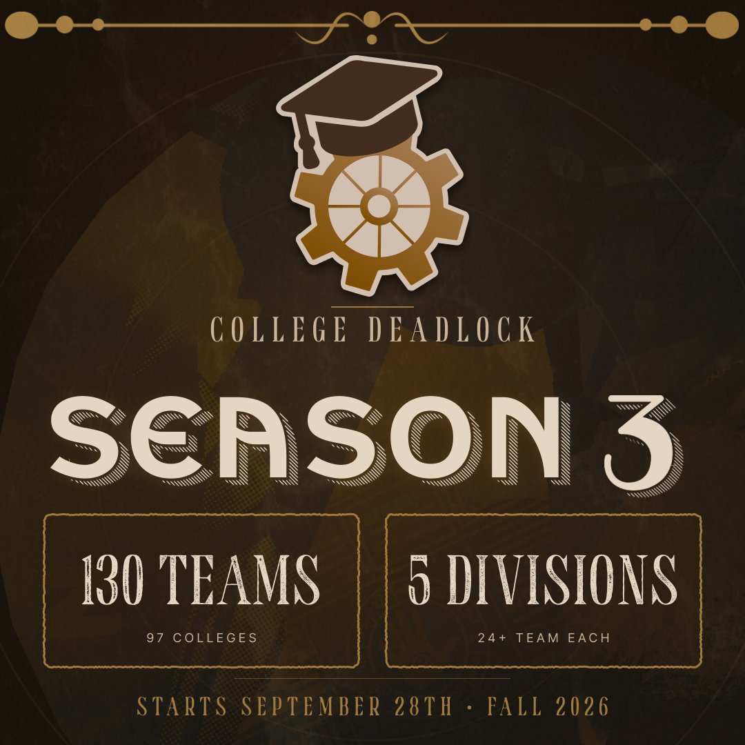 CollegeDeadlock's tweet photo. SEASON 3 ROSTERS ARE LOCKED & LOADED! 

We are proud to announce that we have grown 766.67% since Season 1. We want to wish all the teams a warm welcome and good luck in Season 3!

130 Teams 💗 
97 Schools 🏫 
5 Divisions 🥊

Find out more at https://t.co/W3elfFu51x.