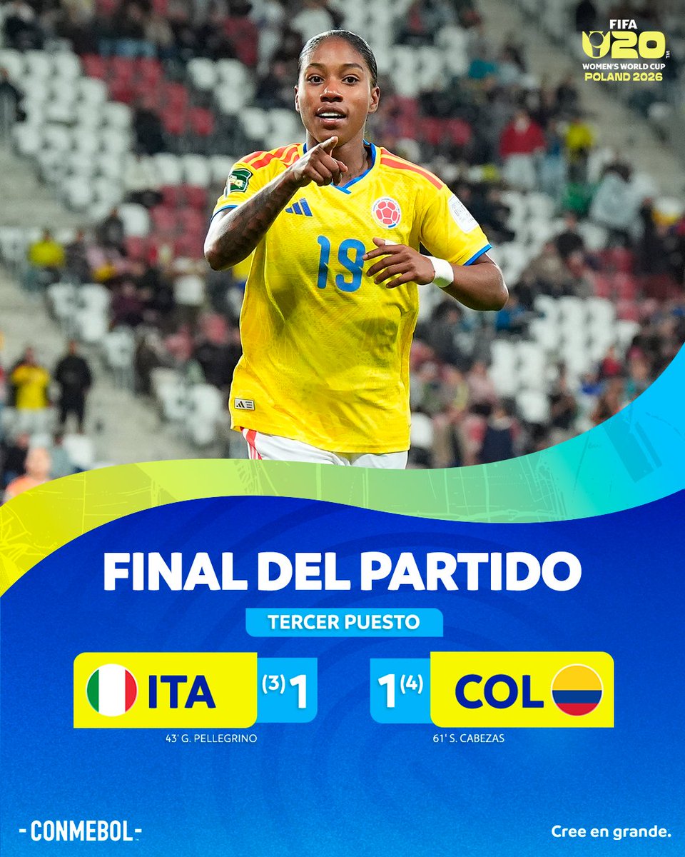 CONMEBOL's tweet photo. ¡Gran triunfo de @FCFSeleccionCol en los penales! 🔝🇨🇴

#U20WWC https://t.co/0XdV1zR3J0