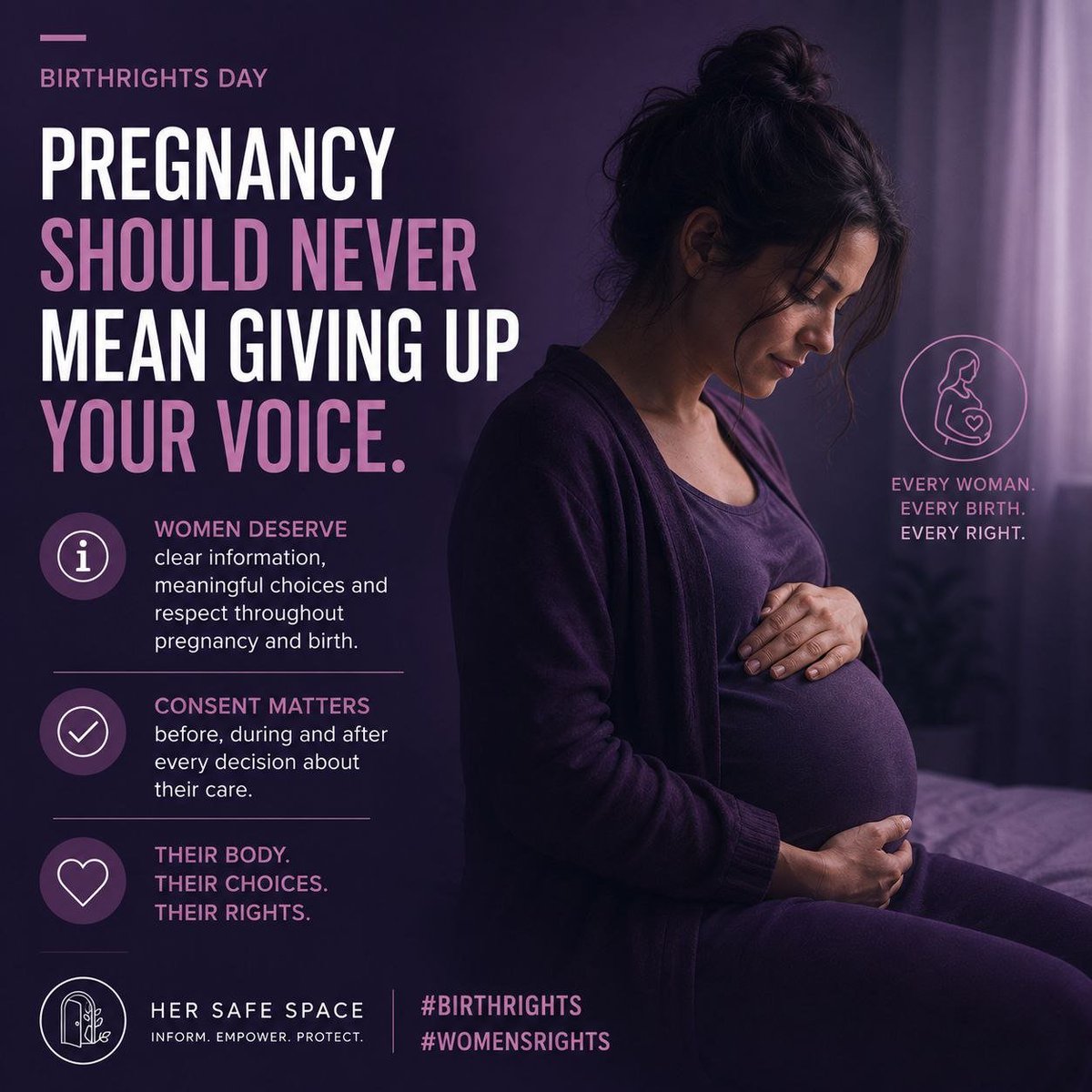 HerSafeSpace282's tweet photo. Pregnancy should never mean giving up your voice.
Women deserve clear information, meaningful choices and respect throughout pregnancy and birth.
Consent matters — before, during and after every decision about their care.
#BirthRights https://t.co/qCh2aC3lhW
