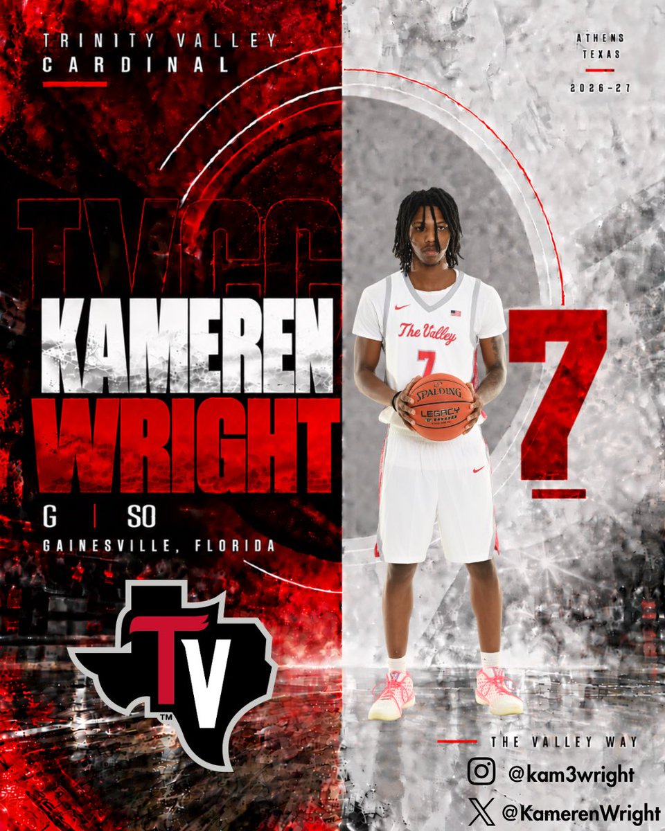 THEVALLEYMBB's tweet photo. FOLLOW THE CARDINALS🔴⚫️

Meet your 2026–27 Trinity Valley Cardinals.

Kameren Wright  @KamerenWright 📍
G | Sophomore 
 Gainesville, Florida 

Get to know the players who will be representing The Valley this season and show them some love by giving them a follow! https://t.co/qwonivvdxv