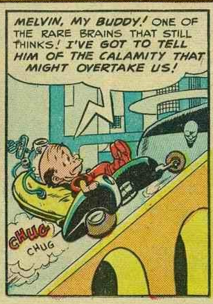 radiodormouse's tweet photo. 1/
With AI in conversation, here's a break from EC horror: a Wally Wood story from the first issue of MAD. Despite being comedy, the idea of a dystopian future where even thought itself is outsourced is unsettling. EC predicted this in 1952! #MADMagazine #ECComics #ComicsHistory https://t.co/ZtcJCfo6PH