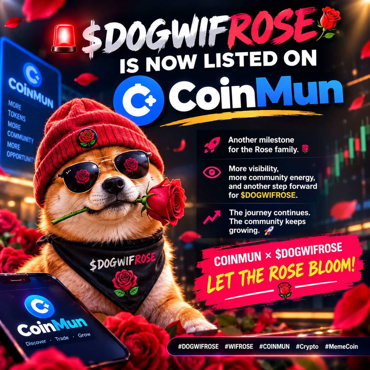 DogWifRosergec's tweet photo. 🚨🌹 $DOGWIFROSE IS NOW LISTED ON @coinmun ! 🐶🔥

Another milestone for the Rose family. 🌹
More visibility, more community energy, and another step forward for $DOGWIFROSE.

The journey continues. The community keeps growing. 🚀

@coinmun × $DOGWIFROSE — LET THE ROSE BLOOM! 🌹🐶

#DOGWIFROSE #WIFROSE #COINMUN #Crypto #MemeCoin