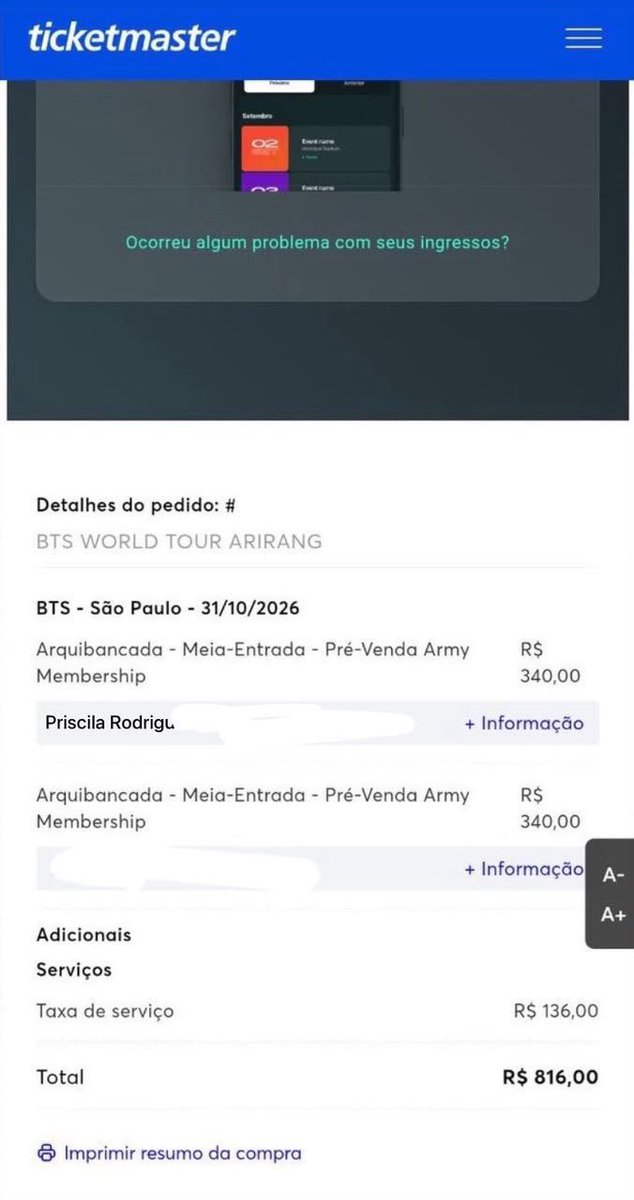 max_m1253's tweet photo. VENDO 2 INGRESSO SHOW BTS 31/10
São Paulo 

Obs : os ingressos estão na ticketmaster consigo transferir

Comprovo os ingressos e identidade

R$ 410,00

SETOR: arquibancada meia entrada dia 31

ingressos Arirang army https://t.co/2HFCGMFYtf