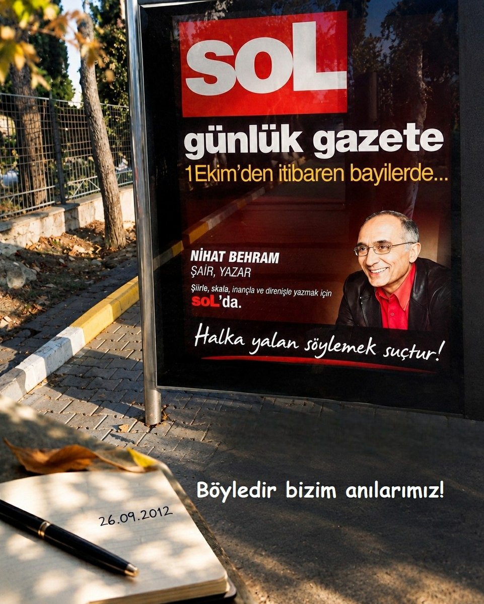 zaferxkose's tweet photo. Böyledir bizim anılarımız!

Otobüs duraklarında bile ilan etmiştik: Halka yalan söylemek suçtur! 
Nihat Abi’nin yönlendirmesiyle, bir yıl kadar soL gazetesinin kitap ekinde yazmıştım. 

En onurlu, en güzel anılarımdandır.

#kitap #gazete #nihatbehram https://t.co/6O3oHRrjOm