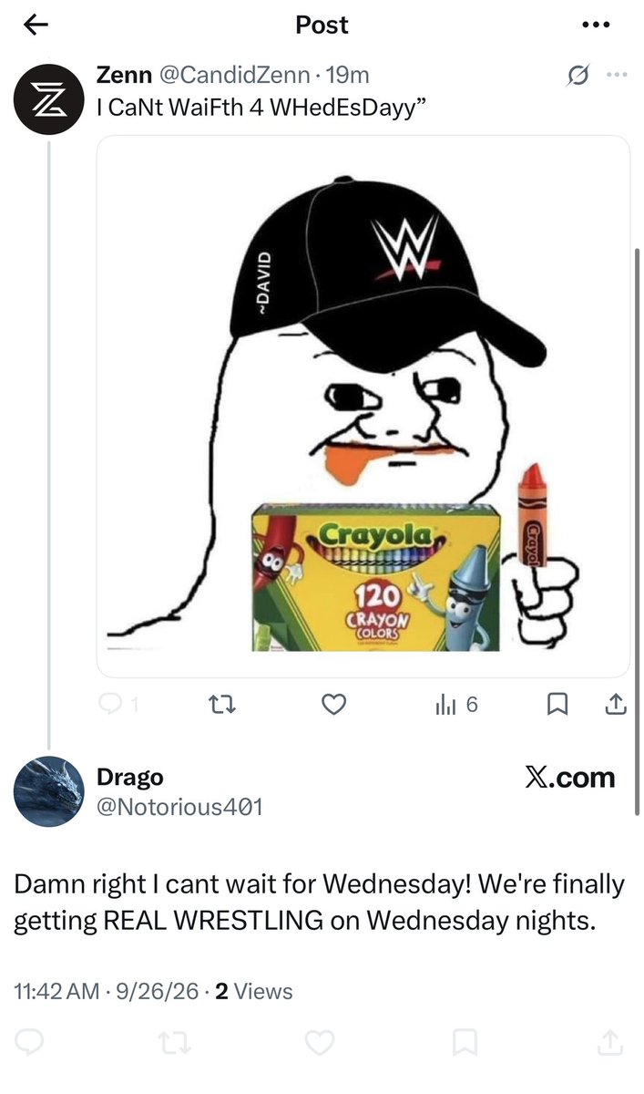 ZENNDownright's tweet photo. @Notorious401 Aweeeeeee the “troll” can’t take what he dishes out and blocks, aweeee. I will now make it my mission to make a million accounts just because of how cowardly you wwe nerd necks are lmaoo straight up pussies https://t.co/1qt4X4MwcK