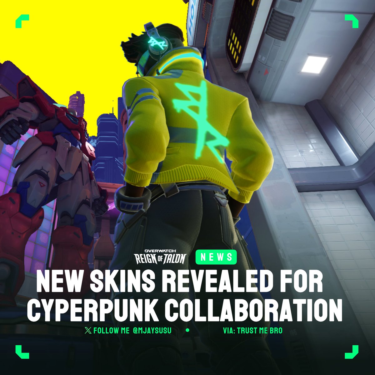 Mjaysusu's tweet photo. New #Overwatch x Cyberpunk: Edgerunners Collab Skins Revealed🔥

🦾David Martinez - Lúcio 
🌙Lucy - Kiriko
⚓️Adam Smasher - Ramattra
💥Rebecca - Juno 
👻D - Mizuki
🔪Talia Yang - Kiriko 
📘Weak Kingsley - Abrams

Take a closer look in the Season 5 Trailer next week! https://t.co/y9a1GBOgiJ