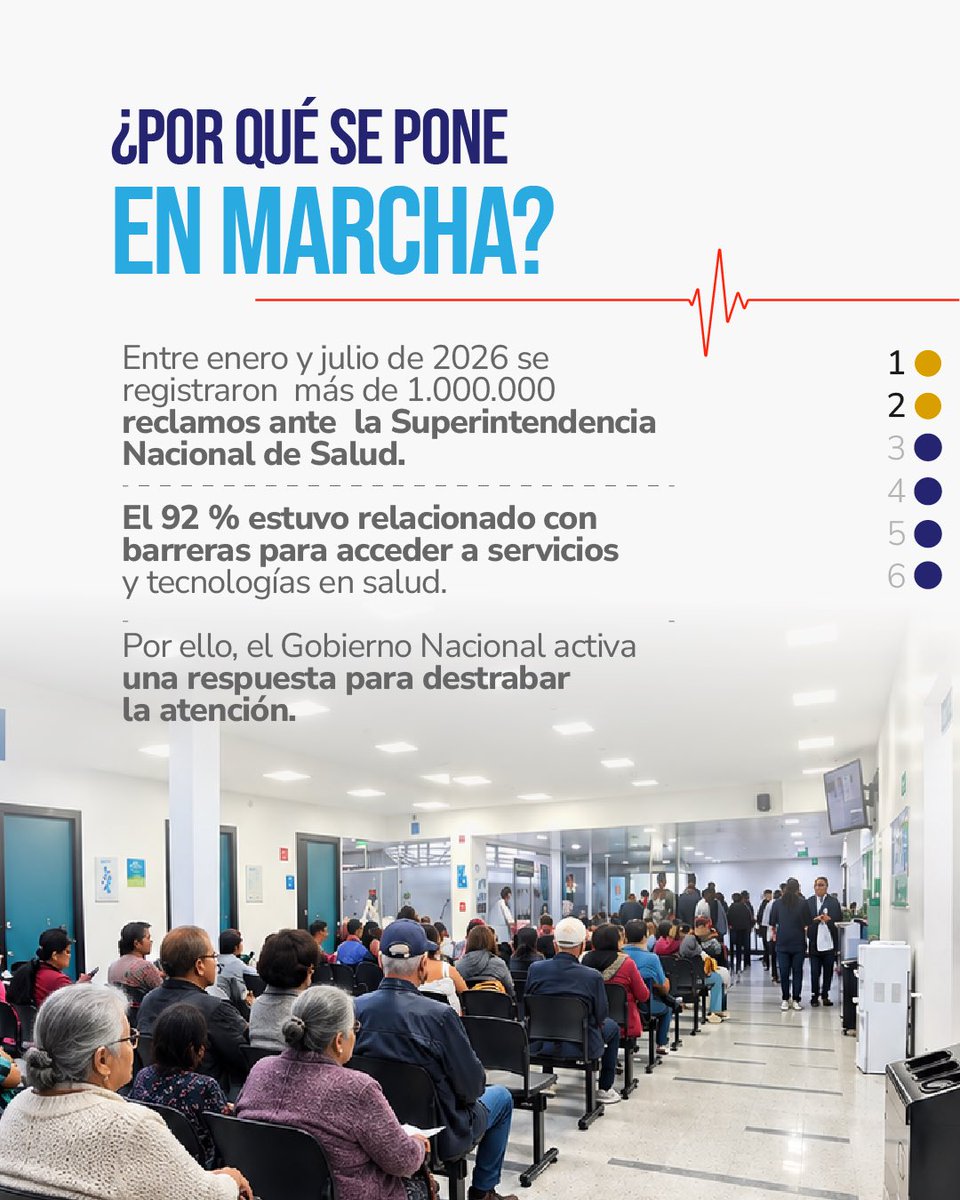 infopresidencia's tweet photo. (Hilo) Cuando un paciente espera un medicamento o un procedimiento que necesita, el Estado tiene que responder.

Por eso, el Gobierno Nacional pone en marcha el Plan de Choque en Salud, una medida extraordinaria y temporal para avanzar de los reclamos a las soluciones concretas.

La estrategia tendrá seguimiento permanente para verificar que cada caso avance hasta su resolución. Una Mesa Técnica de Control, integrada por el Ministerio de Salud, la Superintendencia Nacional de Salud y la ADRES, vigilará la reducción de pendientes, la entrega efectiva de medicamentos y procedimientos y el uso de los recursos destinados al Plan.