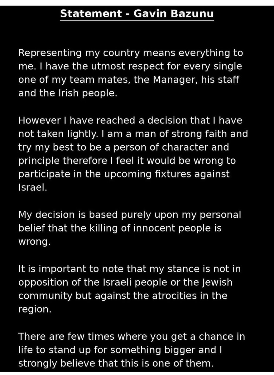 DavidSneyd's tweet photo. Statement from Gavin Bazunu. https://t.co/M08GFeByGS