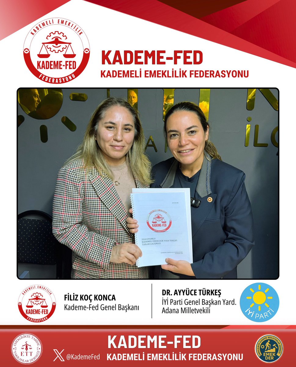 ETTDER1999's tweet photo. TBMM’DEKİ GÜR SESİMİZ SAYIN DR. AYYÜCE TÜRKEŞ İLE KARTAL’DA BİR ARAYA GELDİK 

İYİ Parti Genel Başkan Yardımcısı ve Adana Milletvekilimiz Sayın Dr. Ayyüce Türkeş, Kartal İlçe Başkanlığı ziyareti kapsamında Kademeli Emeklilik Federasyonu Genel Başkanımız Sayın Filiz Koç Konca ve Yönetim Kurulu Üyemiz Sayın Oğuz Gürbüz ile bir araya gelmiştir.

Kademeli emeklilik hakkının iadesi, meclis kürsüsü başta olmak üzere her platformda mağduriyetlerin gür sesi olan Sayın Türkeş'e, 8 Eylül 1999 sonrası işe giren çalışanlarımızın yaşadığı haksızlıklar ve çözüm önerilerimiz detaylarıyla aktarılmıştır.

Göstermiş oldukları yakın ilgi, samimi ev sahipliği ve adalet mücadelemize verdikleri kararlı destekten dolayı Sayın Dr. Ayyüce Türkeş’e, İYİ Parti Kurumsal İşlerden Sorumlu Genel Başkan Yardımcısı Sayın Şükrü Kuleyin ve İYİ Parti Kartal İlçe Teşkilat Başkanı Önder Karakelle ve İlçe Teşkilatına teşekkür ederiz.

Birlikte kazanacağız, adalet yerini bulacak! 🇹🇷

Kademeli Emeklilik Federasyonu

@iyiparti @ipekozkal @SBugraKavuncu @TuranYALDIR @LutfuTurkkan @ayyuceturkestas @sukrukuleyin61 @KarakelleOnder @stselcan @YS_Turkoglu @aefakibaba @yavuzaydintrb @senolsunat @ridvanuz17 @beyaz_ersin @_hakanolgun @Ozturkdenizli @HasanToktasTR @2727mmg2727 
@Akburak @mehmetakalin22 @MDervisogluTR @KevserOfluoglu 
@Dilrubaoglckl @ahmetkabaca14 @deryaavci76 @emrah_av @Yucel_Coskun 

#KademeliEmeklilik #KademeHaktır #AdaletİçinKademe #İYİParti 

@KademeFed 
@ETTDER1999
@EmekDerResmi
#KademeVaktiGeldi