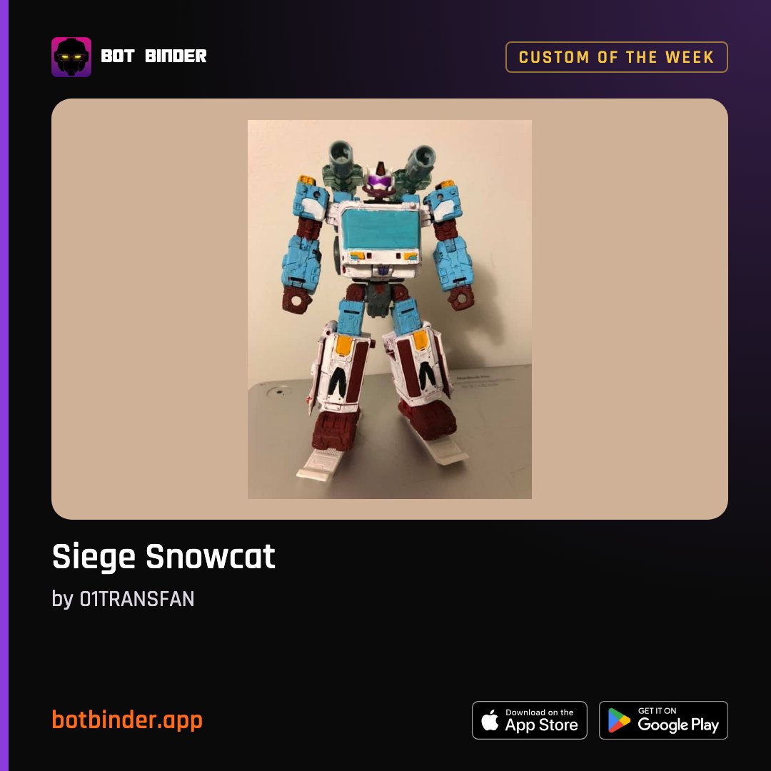 BotBinderApp's tweet photo. Custom of the week: "Siege Snowcat" by 01TRANSFAN. The kind of thing that makes you want to raid your parts bin.
https://t.co/5NFRl0erRN
#Transformers #TransformersCustoms
Show off your own customs? Join us on Bot Binder. https://t.co/mIkhjgOPWm