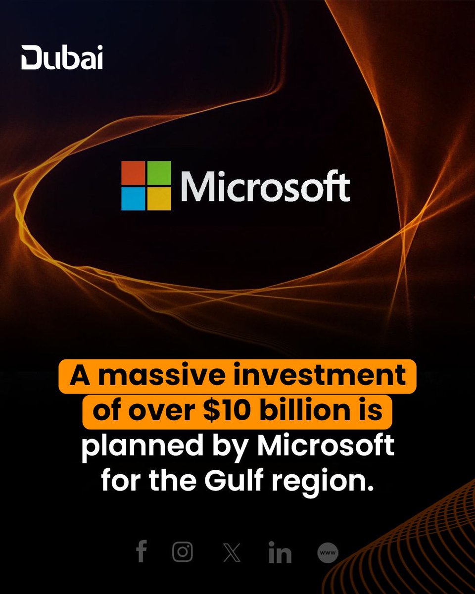 dubaikeyinsight's tweet photo. Microsoft plans to invest more than $10 billion across the UAE, Saudi Arabia, Qatar and Kuwait by 2030, expanding cloud and AI infrastructure while strengthening cybersecurity, connectivity and digital resilience across the Gulf.

#UAE #Microsoft #AI #Technology #Gulf https://t.co/Lx8CnGNRRM