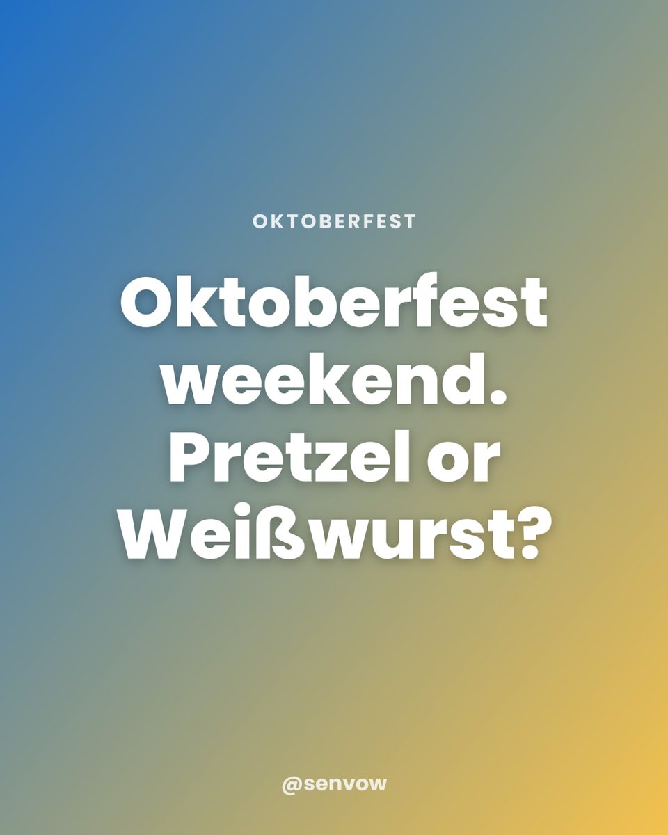 senvow's tweet photo. Munich's Oktoberfest runs until October 4, and towns everywhere throw their own this weekend. Pretzel or Weißwurst? 🥨 or 🌭

#Oktoberfest https://t.co/G9I27Z4gje