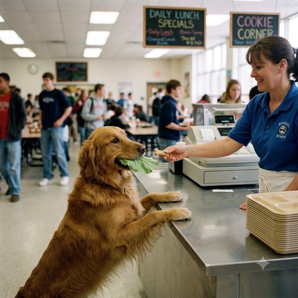 MrPitbull07's tweet photo. A Golden Retriever living near a school watched kids buy cookies at the cafeteria every day using paper money.

He paid close attention. He noticed people hand over a small flat thing, and in return, they get food.

The next afternoon, he trotted up to the counter carrying a large green leaf in his mouth. He placed it gently on the register, looked the cashier in the eye, and wagged his tail.

The staff couldn't resist. They took the leaf and handed him a biscuit.

He now visits every day at 2 PM with fresh foliage. Inflation hasn't hit him yet, and he's currently running the strongest leaf-based economy in the country.