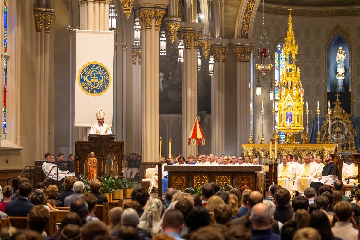 diocesefwsb's tweet photo. "I was glad to celebrate Mass at the Basilica of the Sacred Heart for the consecration of the University of @NotreDame to the Most Sacred Heart of Jesus on Friday evening. To consecrate ourselves to the Sacred Heart is to remain in Christ’s love and carry that love into the world—building communities where truth is proclaimed clearly, charity is practiced generously, and division gives way to reconciliation. May we have hearts transformed by Christ’s own Heart and be sent forth to make His love and mercy known."
—Bishop Kevin C. Rhoades