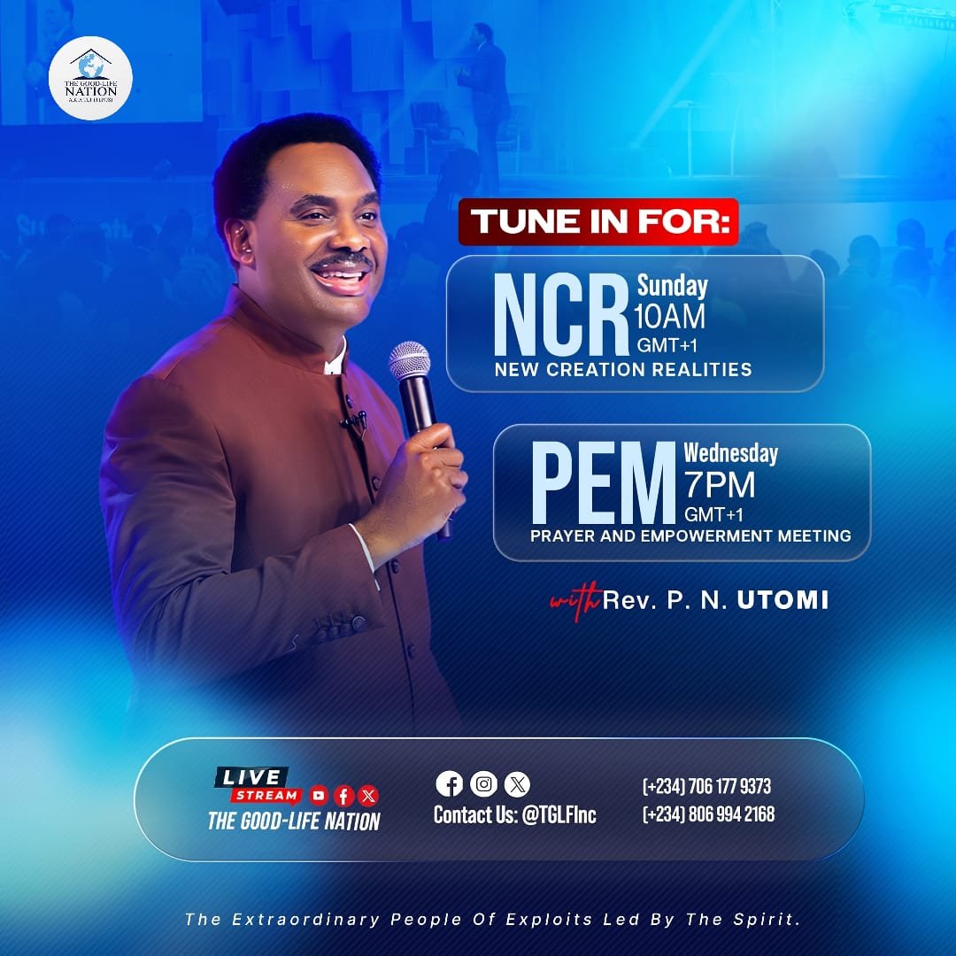 ElvisOnonyume's tweet photo. When you honour God with your attention, he honours you with his attention.
Join us for NEW CREATION REALITIES with REV. P.N. UTOMI this Sunday, by 10 am (GMT+1) online & in all our church locations worldwide.
#RPN
#APeopleCome https://t.co/gg3Tf25PBI