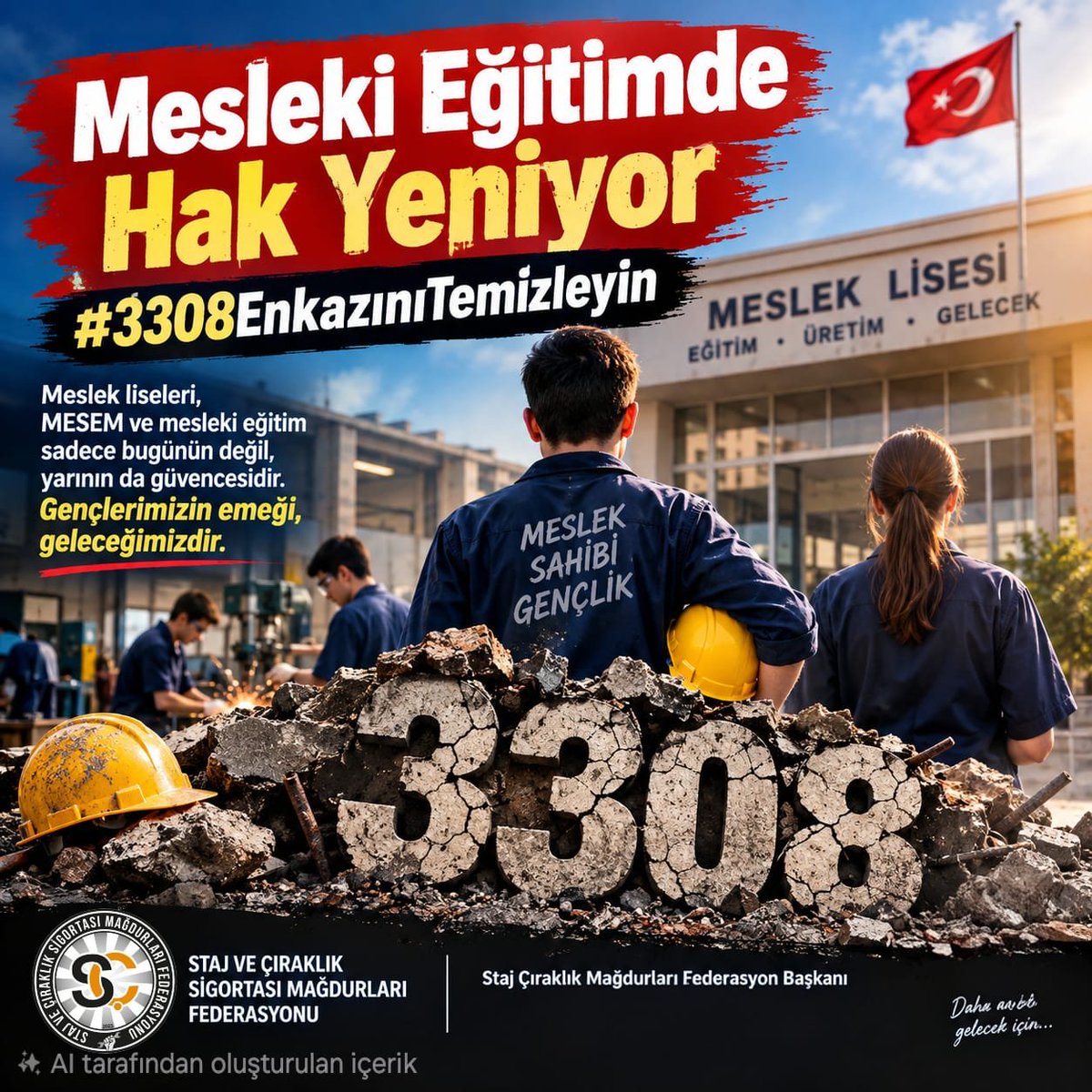 CirakStajFED's tweet photo. STAJ VE ÇIRAKLIK SİGORTASI MAĞDURLARI FEDERASYONU’NDAN MHP’Lİ KOMİSYON ÜYELERİNE ÇAĞRI

@MHP_Bilgi @MhpTbmmGrubu
@zuhal_karakoc @yclblt06 @yasaryldrmMHP @mhpvahitkayrici @TmrOsmanagaoglu @SermetAtay @KverSemih @saffetsancakli @sadirdurmaz @Ramazannkasli @drpelinyilik @nacisanliturk @bakiersoymhp @MKalayci42 @musakucuk2934 @muharremvarli01 @mleventbulbul @KarakayaMevlut @MehmetFendogluu @MehmetTaytakMHP @Mustafadmr79 @lutfikasikci @LeventUysalNEV @kocakkonuralp @kamilaydinmhp @abdurrahmanbask @ahmetozyurekmhp @Celal_adan @AyseSibelErsoy @cumaliince51 @dbdevletbahceli @E_SemihYalcin @gokayyuksel10 @erkanakcay45 @KonalGazi @YildizFeti @fevzizirhlioglu @PrfDrFilizKilic @Avkthalilozturk @basri_sonmez @hlmdrgn @iozyavuz1963 @ethemsedef @ilyastopsakal @ismakgul14 @ismailozdemirrr @ifarukaksu @buyukataman

Staj ve Çıraklık Sigortası Mağdurları Federasyonu olarak; çocuk yaşta iş hayatına atılan, üretimin içinde alın teri döken yüz binlerce vatandaşımızın yıllardır devam eden hak mücadelesini sürdürüyoruz.

MHP’nin son üç seçim beyannamesinde yer alan “staj ve çıraklık sürelerinin emeklilikte sigorta başlangıcı sayılması” taahhüdü, mağduriyet yaşayan vatandaşlarımız açısından açık ve somut bir beklenti oluşturmuştur.

Şimdi sözün, TBMM’de somut adımlara dönüşme zamanı.

Plan ve Bütçe Komisyonu, Adalet Komisyonu ve Millî Eğitim, Kültür, Gençlik ve Spor Komisyonunda görev yapan MHP’li milletvekillerimize çağrımızdır:

Bu yasama yılında, seçim beyannamelerinde yer alan taahhüdün hayata geçirilmesi için komisyonlarda aktif irade ortaya koymanızı bekliyoruz.

Kanun tekliflerinin değerlendirilmesi, gerekli düzenlemelerin hazırlanması ve TBMM Genel Kurulu gündemine taşınması konusunda atılacak her somut adım, yıllardır çözüm bekleyen bu mağduriyet açısından önem taşımaktadır.

Çocuk yaşta çalışma hayatına başlayan stajyer ve çırakların fiilî hizmetlerinin sosyal güvenlik açısından karşılığını bulması, yalnızca geçmişte yaşanan mağduriyetlerin giderilmesi değil, bugün çalışma hayatına başlayan gençlerin de geleceğe güvenle bakabilmesi açısından önemlidir.

Verilen sözlerin takipçisi, atılacak adımların da tanığı olacağız.

Federasyonumuz ve temsil ettiğimiz staj ve çıraklık sigortası mağdurları olarak, bu yasama yılında komisyonlarda atılacak somut adımları yakından takip edeceğiz.

Çözüm için söz değil, TBMM’de yasal düzenleme bekliyoruz.

Staj ve Çıraklık Sigortası Mağdurları Federasyonu

Mesleki Eğitimde Hak Yeniyor 
#3308EnkazınıTemizleyin