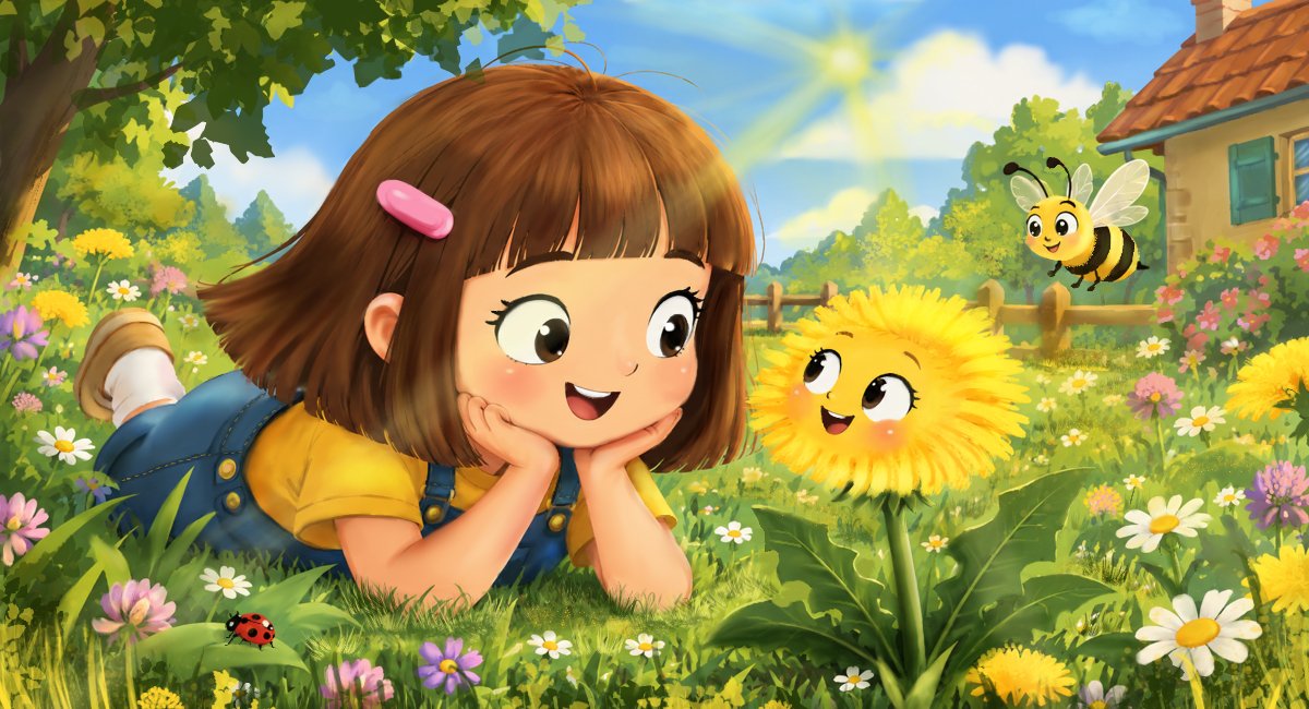 Lela_Soda's tweet photo. たんぽぽさんと、ぽかぽか日和 ☀️🌼
#児童書イラスト #たんぽぽ #bookillustration #dandelion #springillustration #Krita https://t.co/PkS8HOgCaj