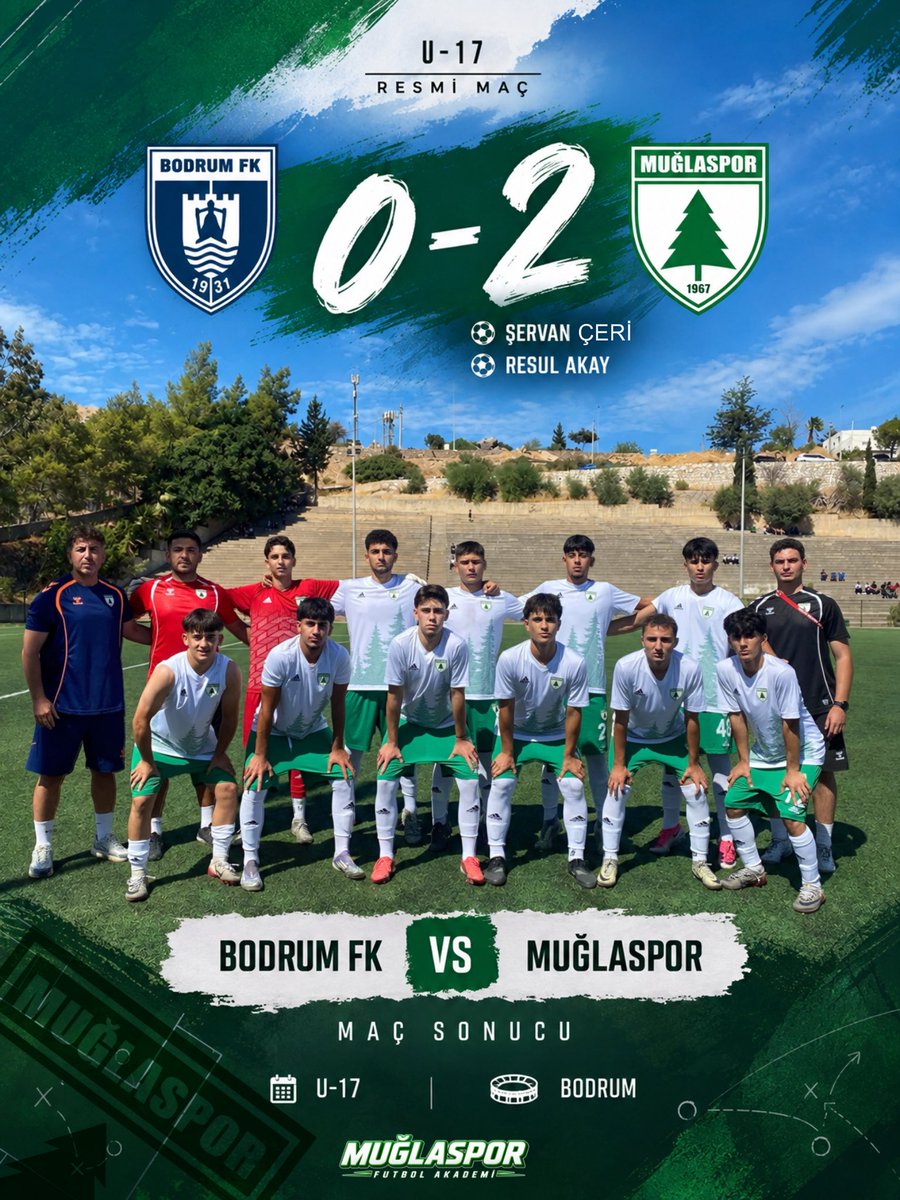 Muglasporfa's tweet photo. U17 | Deplasmanda 3 Puan! 💚🤍

U17 takımımız, deplasmanda karşılaştığı Bodrum FK’yı 2-0 mağlup ederek sahadan galibiyetle ayrıldı. 👏⚽

⚽ Şervan Çeri
⚽ Resul Akay

Mücadeleleri ve galibiyetleri için gençlerimizi ve teknik ekibimizi tebrik ediyoruz.

Aynı arma, aynı mücadele! https://t.co/Bar6a4unim
