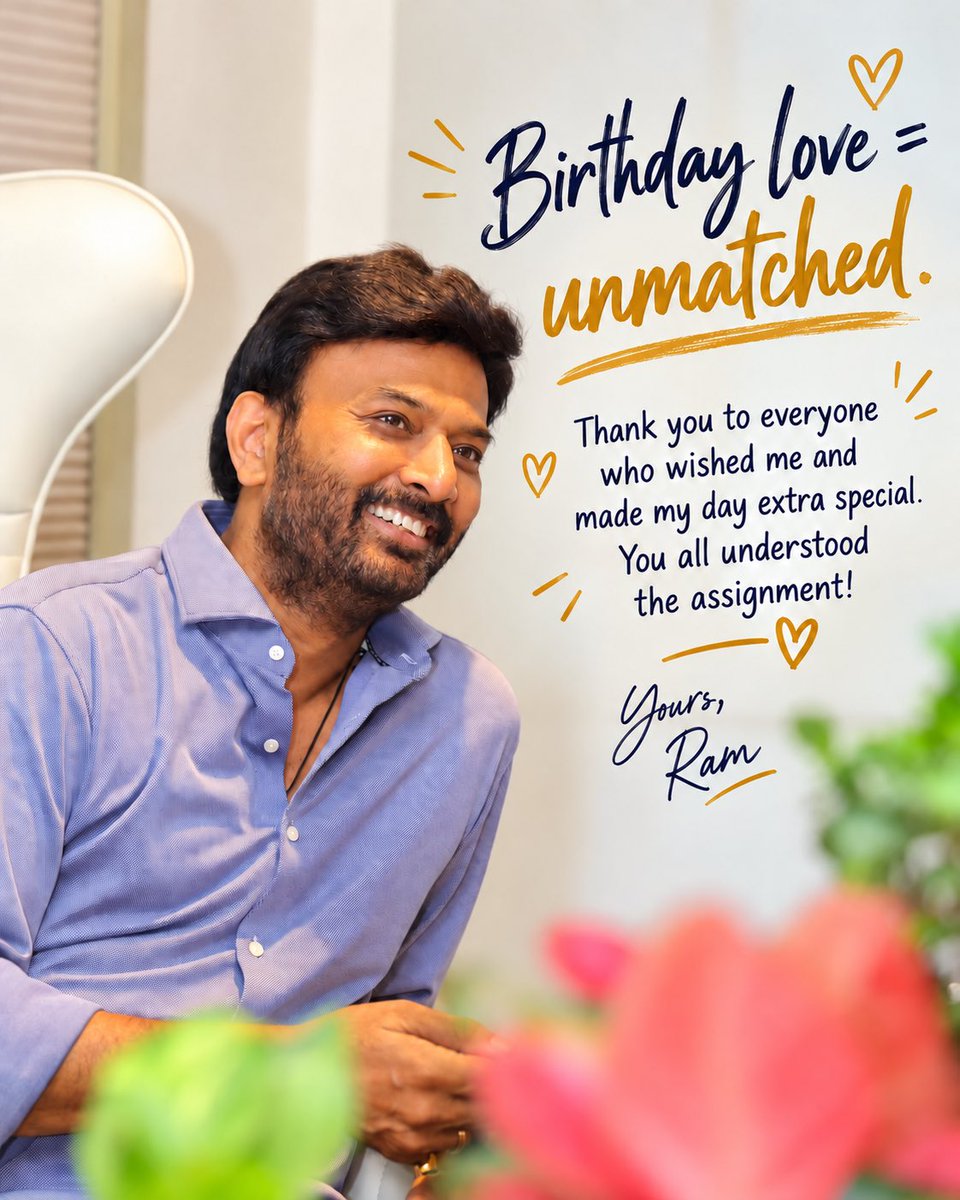 itsRamTalluri's tweet photo. Thank you to everyone who took the time to wish me on my birthday. Your love and blessings made my day truly special. 🙏❤️

#ThankYou #BirthdayGratitude #Blessed https://t.co/ab8tEE9WZU