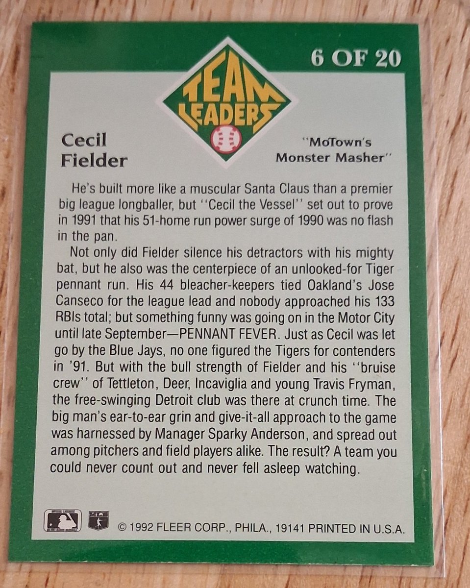 CPFJAYpt2's tweet photo. #RandomCardILove
1992 Fleer - Team Leaders #6 Cecil Fielder
Because MLB and NPB veteran
Because 3x AS
Because twice a Silver Slugger Award winner
Because son, Prince, is following in footsteps.
Because 90s inserts always rule. https://t.co/WSOk8n9beb