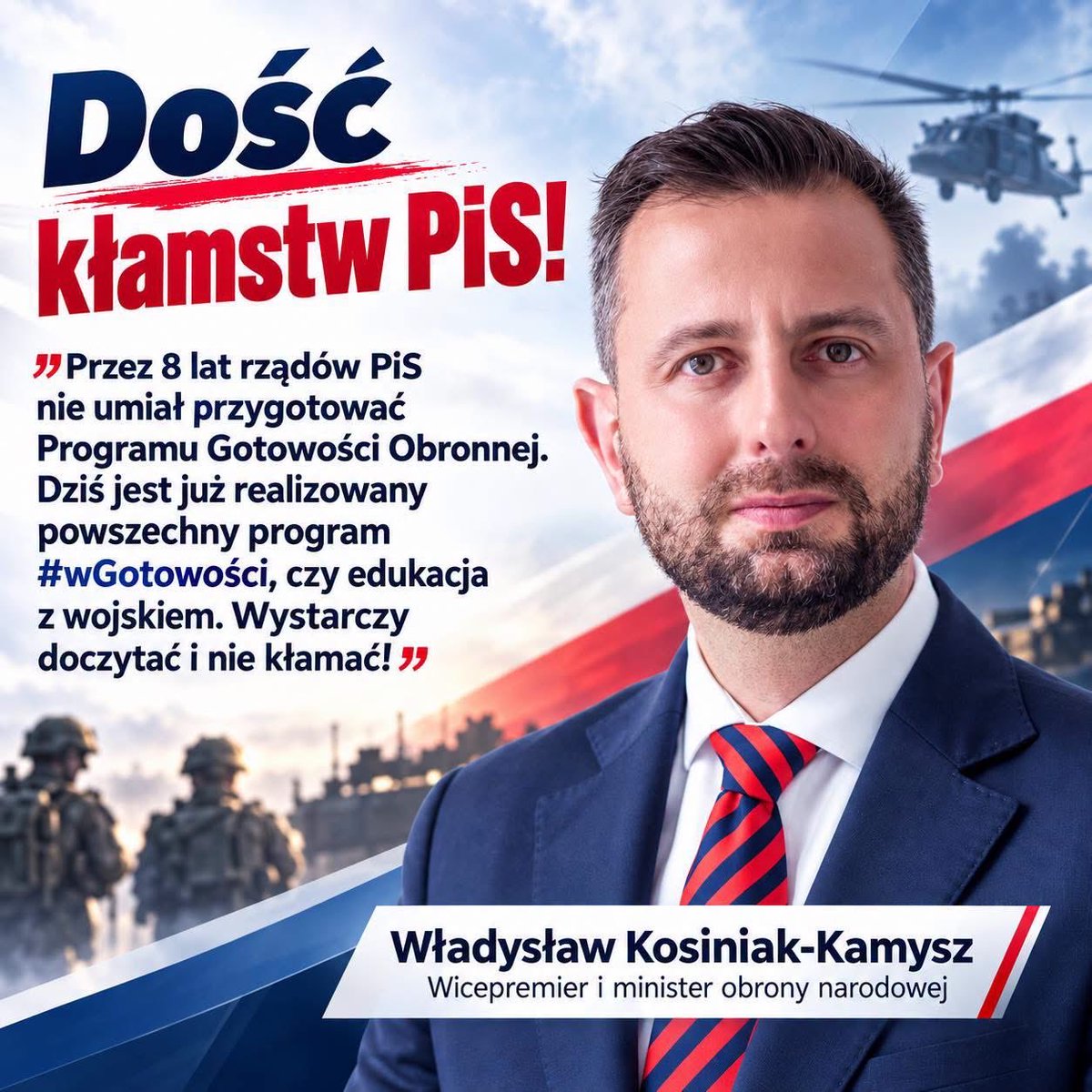 nowePSL's tweet photo. PiS przez osiem lat rozmontowywał Obronę Cywilną, dziś chce pouczać w kwestiach bezpieczeństwa - to żart?! 

Ich obłudę podsumowuje ich wicepremier i minister obrony narodowej Władysław Kosiniak-Kamysz:

„PiS przedstawił Narodowy Program Gotowości Obronnej. Osiem lat rządów nie wystarczyły, by taki program opracować. Jest już realizowany powszechny program #wGotowości, czy edukacja z wojskiem. Wystarczy doczytać i nie kłamać. Warto zapytać czy PiS jest już za kolektywną obroną krajów NATO czy dalej ją podważa.”