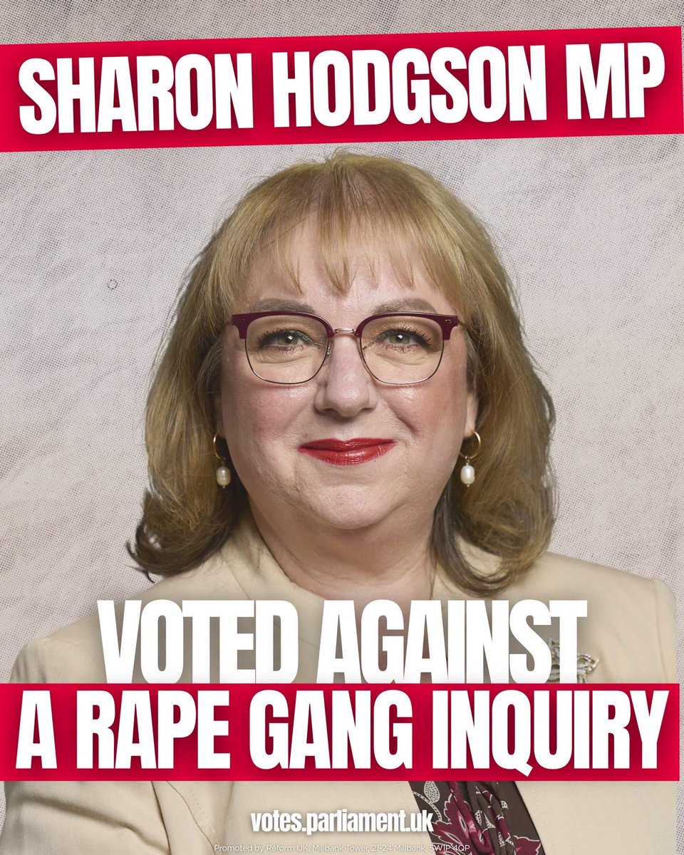 Craig18497112's tweet photo. Sharon Hodgson MP was recorded voting No on the January 2025 amendment calling for a national statutory inquiry into historical child sexual exploitation, focused on grooming gangs.

That is not an allegation. It is not spin. It is the official parliamentary record.

When MPs were asked to vote on that proposal, Sharon Hodgson voted No.