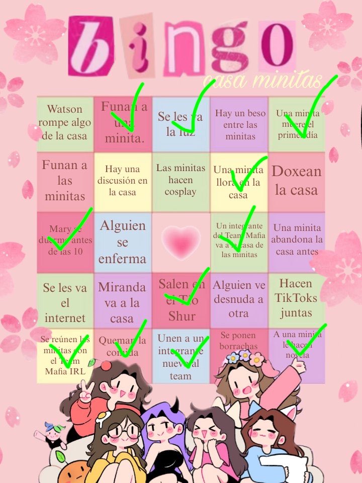GirlOfNox's tweet photo. Así va el bingo de la Casa Minitas 🌸 o me estoy olvidando de algo? 🤭 https://t.co/Zem9AiHPcM