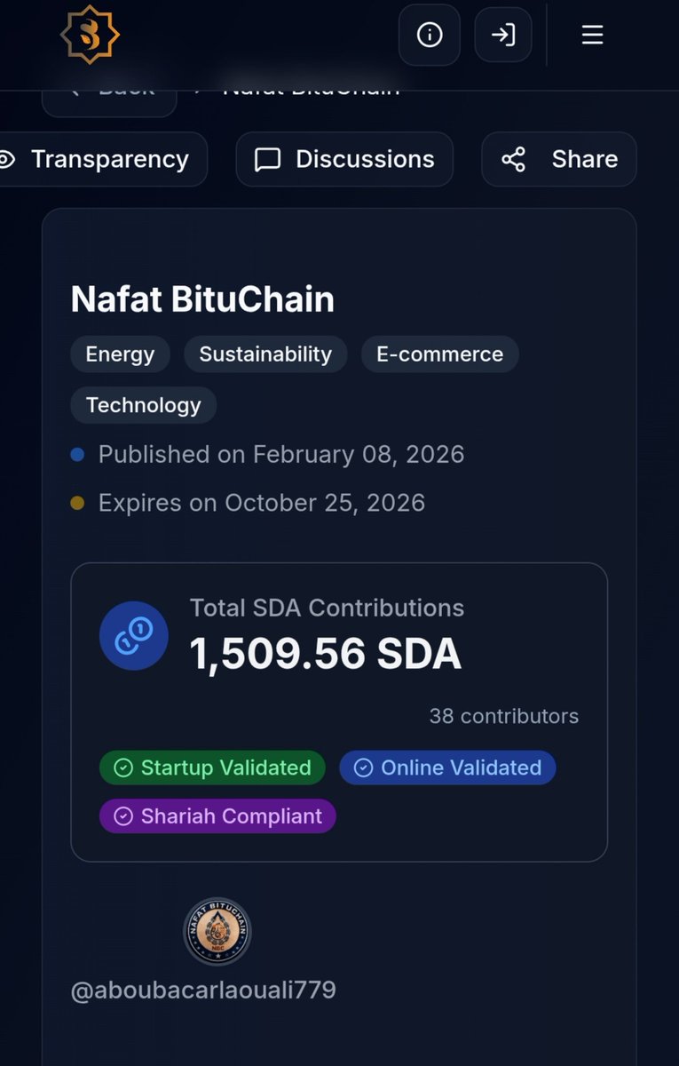 NKhayal14's tweet photo. Request to #SidraChain Community:

#Nafat_BituChain is at 1,509.56 SDA — help us hit 2000 SDA for full approval!
Shariah Compliant hybrid blockchain project (hydrocarbon + spare parts) — stack SDA &amp; support the build 🚀 https://t.co/psrWMjcw06