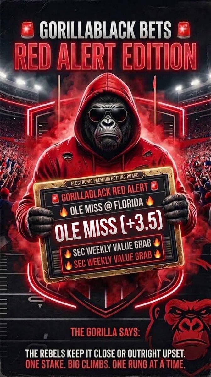 gorillablack008's tweet photo. Ole Miss +3.5 is a auto deposit - LFG #gamblingX #GamblingTwitter #Sportsbetting #SportsGambling #CollegeFootball #VVCREW https://t.co/0MlX421w9k