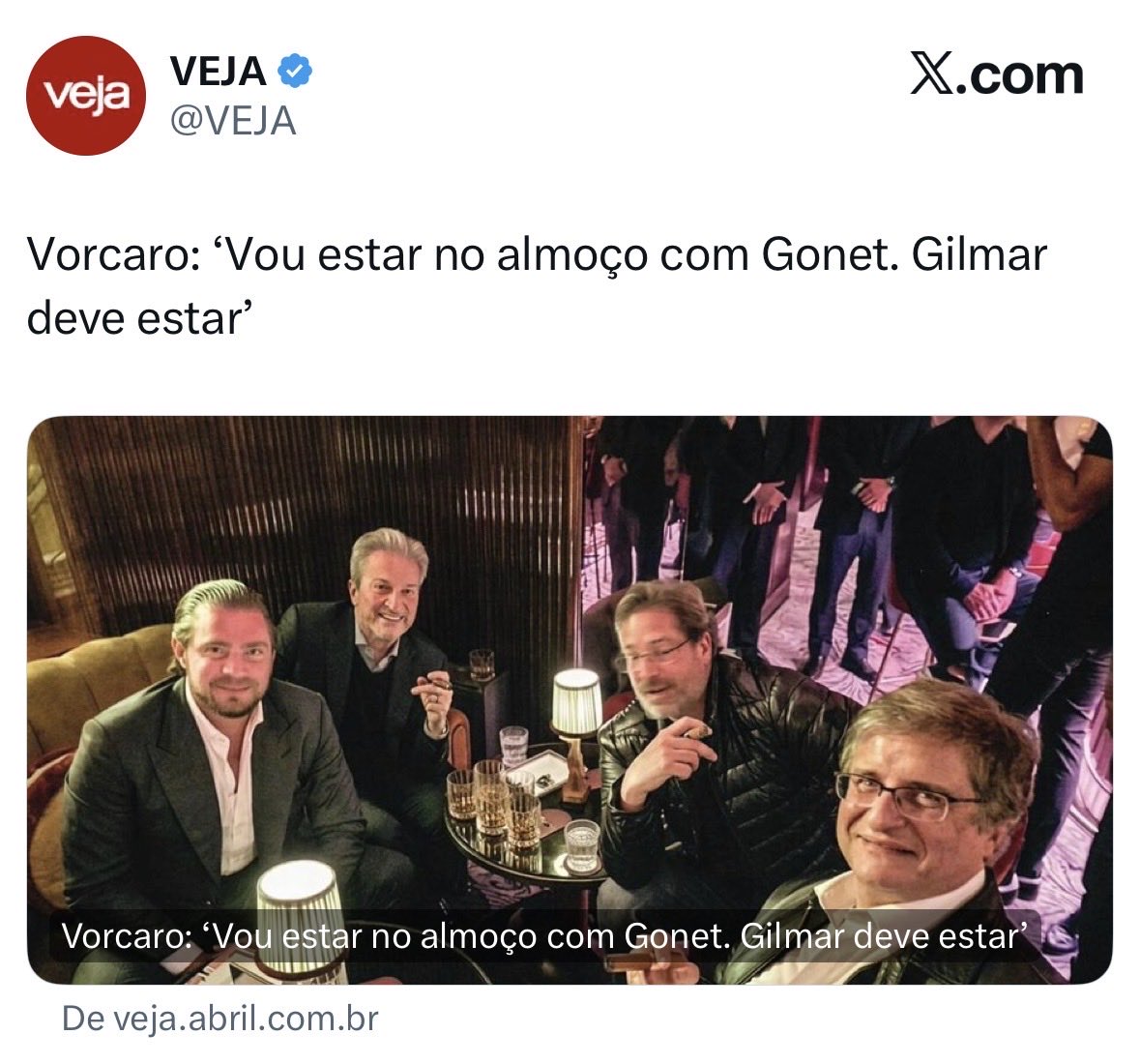 MarcosHdeO's tweet photo. @gilmarmendes No estado democrático de direito, a lei deveria valer para todos, né, Ministro? Consegue nos explicar essa foto, esse charuto e esse almoço que o Senhor estaria? https://t.co/MFnhehGPXR