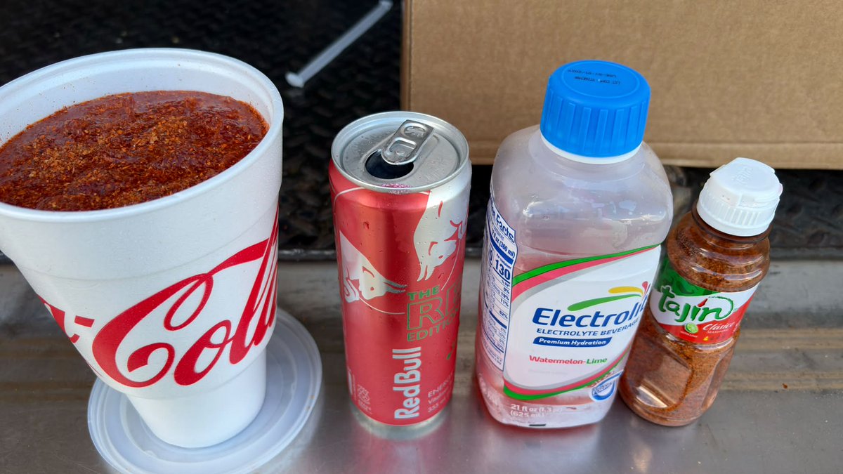 averywrightz6sp's tweet photo. Believe it or not, this combination of Red Bull Watermelon, Electrolit Watermelon Lime, and Tajín is AMAZING! I highly recommend it! https://t.co/GiOCrHBhaR