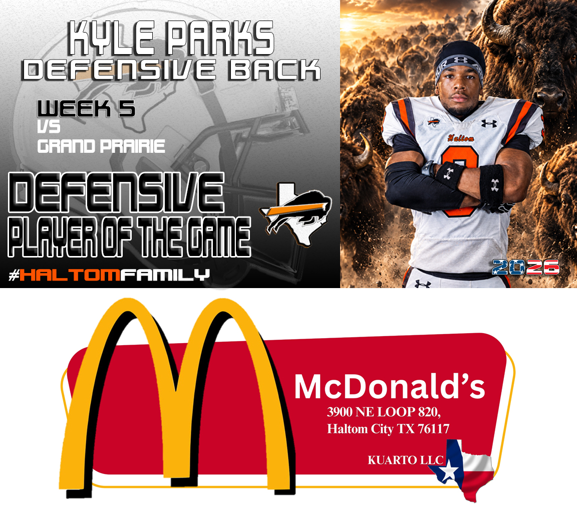 Coach_JWTucker's tweet photo. Kyle Parks had 2 Interceptions, one of which was a "Pick 6", and he totaled 9 tackles in the District Opening Win last night. He is one of the "McDonald's" Defensive Players of the Game for Week 5.  
#HaltomFamily @HHSBuffFootball https://t.co/dTdmPh2lUJ