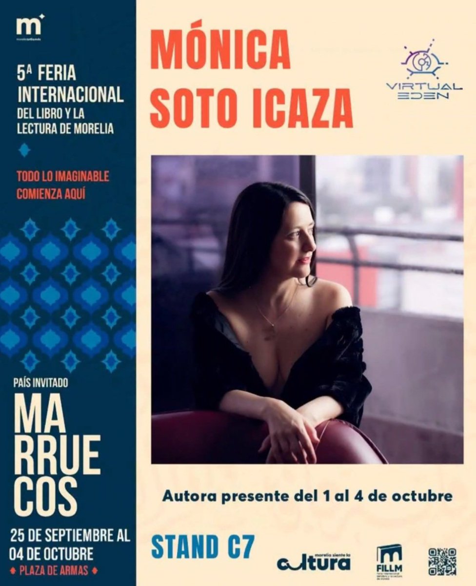 MonicaSotoIcaza's tweet photo. ¡Gente de Morelia! Voy a la Feria Internacional del Libro y la Lectura de Morelia, en la Plaza de Armas! Del 1 al 4 de octubre estaré en el stand C7, de Editorial Virtual Eden, con mis libros y mis ganas de compartir con ustedes historias de alegría y or.gas.mos #PorUnaVidaSexy 💋
