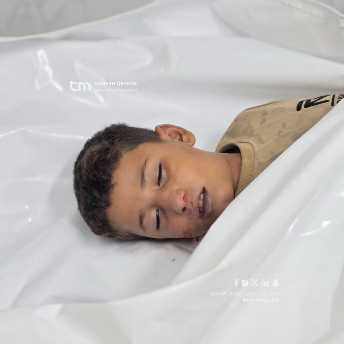 gazanotice's tweet photo. 🚨 BREAKING: Israeli forces shot and killed 8 year old Palestinian child Mohammed Al-Shekhriti while he was playing outside his family’s tent in Rafah, southern Gaza Strip.