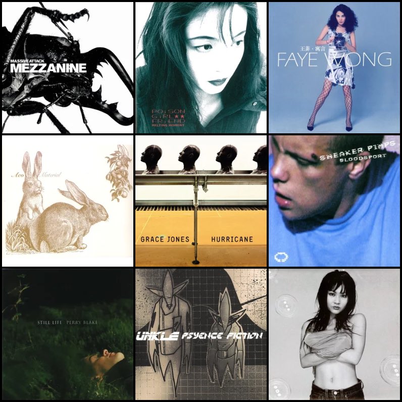 butterflyruben2's tweet photo. my fav genres and my fav albums from each of them:

- trip hop
- downtempo
- experimental/industrial hip hop
- art pop/experimental pop (call it whatever you want) https://t.co/3Mg5TLVL5J