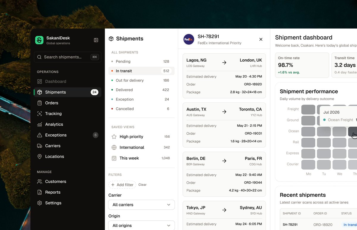 samosemudiamhe's tweet photo. Shipping management dashboard, designed with Sakani design system https://t.co/pXw7QxtYoV
