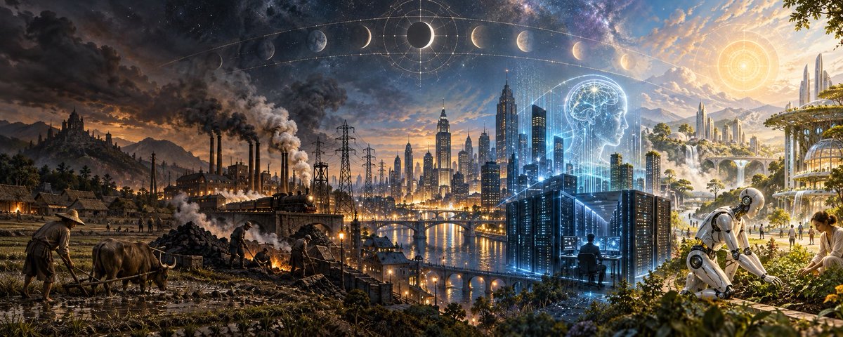 theoros33's tweet photo. Kardashev's Yugas.

I sometimes wonder whether the move from the Kali Yuga toward a new golden age can also be understood through the history of energy.

Agriculture allowed humans to capture and store much more of the solar energy available to them, turning it into food, surplus, cities, and civilization. The Industrial Revolution multiplied human strength through coal, oil, and machines. Electricity changed things even more deeply because it made energy easy to move, control, and convert into light, motion, communication, and computation.

With computers, we began to automate the control of that energy. With AI, we are beginning to automate part of the intelligence that decides how to use it. Physical AI may complete the loop by directly connecting energy, computation, intelligence, and action in the physical world.

If this continues, many of the scarcities that have shaped human history may become less binding. First physical strength, then computation, now a growing share of cognitive work, and eventually perhaps a large part of physical labor as well.

That also changes what scarcity means. When producing, calculating, and building become easier, the bottleneck moves elsewhere. Judgment becomes more valuable. So do trust, the ability to choose worthwhile goals, the meaning we give to what we build, and the quality of the order we are able to create.

This is where the image of a golden age becomes interesting. A civilization can command enormous amounts of energy and still be poor in its ends. Technology expands the range of what we are able to do, while the deeper question remains what we believe is worth doing.

Perhaps the history of energy tells this story too. Humanity slowly frees itself from the scarcities that once kept most of life tied to survival, and every new freedom pushes the question one level higher. In the end, the main constraint may become less material and more human.