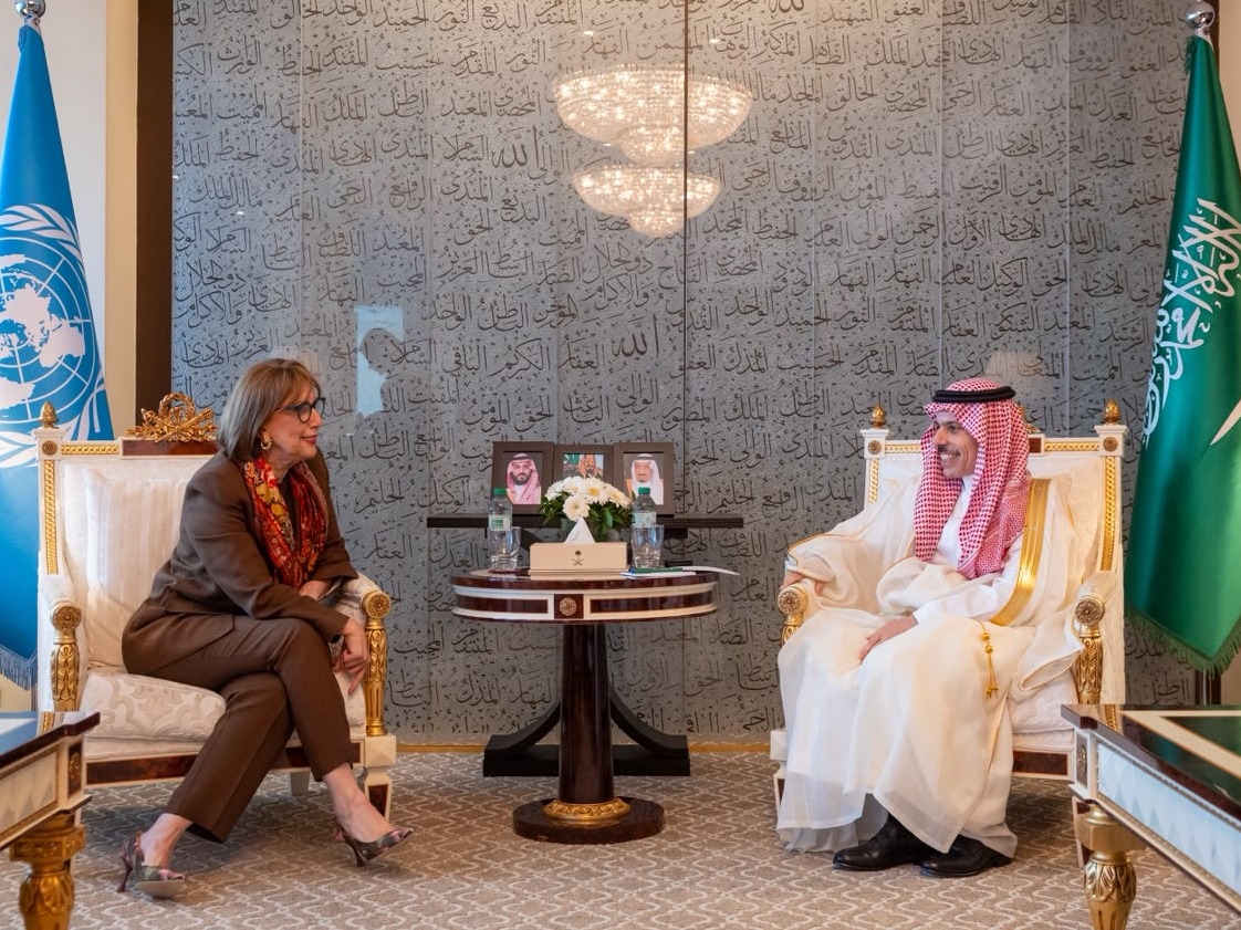 RGrynspan's tweet photo. Honoured to meet H.H. Prince Faisal bin Farhan, Minister of Foreign Affairs of the Kingdom of Saudi Arabia (@KSAMOFA), on the sidelines of #UNGA81. Our conversation focused on how the UN can better meet the challenges of our time and on strengthening the effectiveness of the multilateral system in support of international peace and security. I also shared my vision for a reformed UN, better equipped to anticipate crises and act before they escalate. #newUN