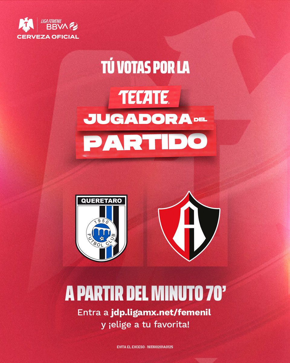 LigaBBVAFemenil's tweet photo. 🚨🌟 ¡TÚ DECIDES QUIÉN SE LLEVA EL RECONOCIMIENTO!
Es momento de elegir a la #TecateJugadoraDelPartido del duelo entre Querétaro🐓 vs Atlas📚 .
🗳️ ¡VOTA POR TU FAVORITA AQUÍ! 👇🏼
https://t.co/bhitXD5cjn
@CervezaTecate
#VotaciónTecateJDP | #QROvsATS | #TecatePorTi | https://t.co/oCF1JCqJZM