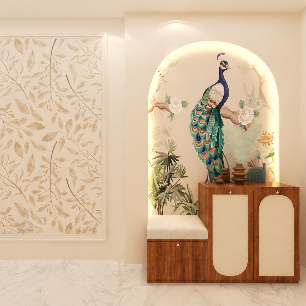 savannahyoungtm's tweet photo. Ever noticed how the simplest spaces feel the most beautiful? A neutral, minimal living room gains depth through subtle wallpaper, peacock details, and carefully chosen decor—simple, elegant, and inviting. https://t.co/TSsECXDJu0