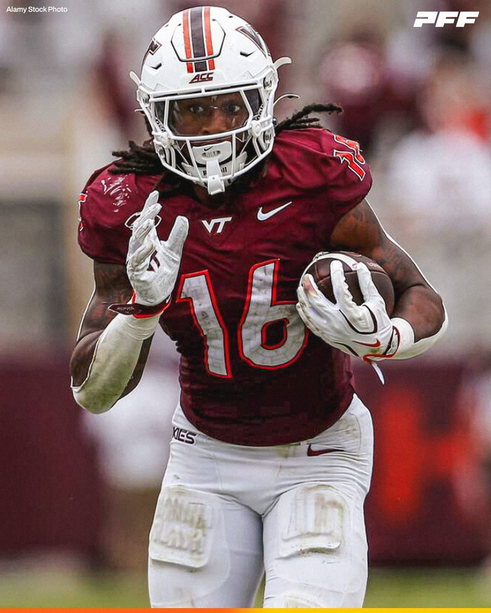 PFF_College's tweet photo. Virginia Tech RB Jeffrey Overton Jr | Week 4 vs Boston College:

🔴 27 Touches
🔴 209 Total Yards
🔴 1 Touchdown

@HokiesFB https://t.co/IuQ97qKMqa